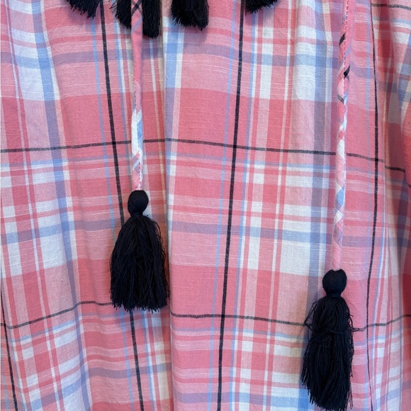 Crown & Ivy Dress Sz 14 Pink Blue White Plaid Tassel Short Sleeve Beach Casual - Picture 6 of 12